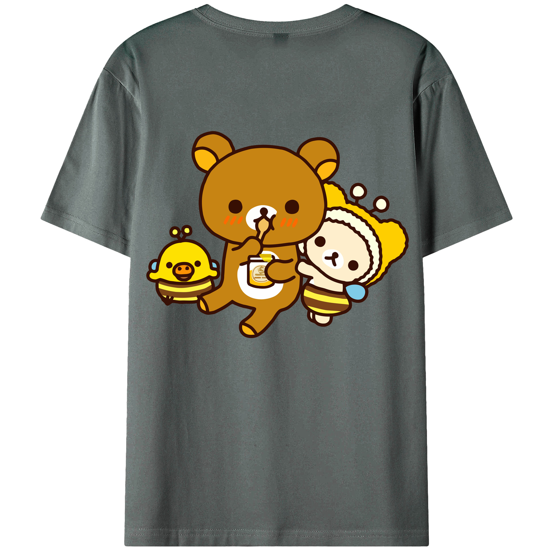 （画像用） リラックマ リラックマ キイロイトリ Rilakkuma Korilakkuma Kiiroitori 綿100％ メンズ半袖Tシャツ（バックプリント） 通気性